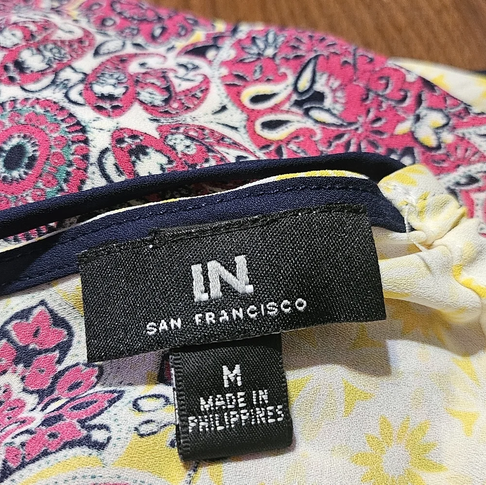 I.N. San Franciso Mandala Print  Scarf Cami Top Yellow & Pink Size M